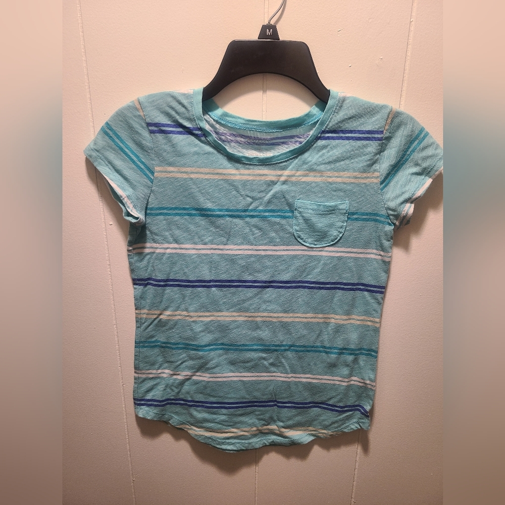 Arizona Jean Company Blue and White Striped Short Sleeve Tee